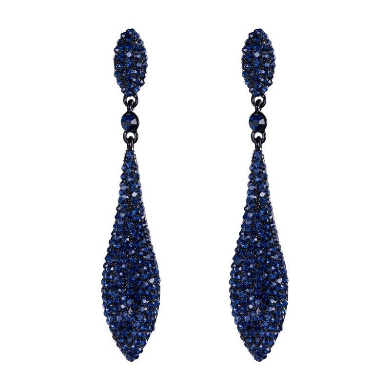 EVER FAITH Austrian Crystal Double Waterdrop Bridal Pierced Dangle Earrings Blue Black-Tone - Image 1